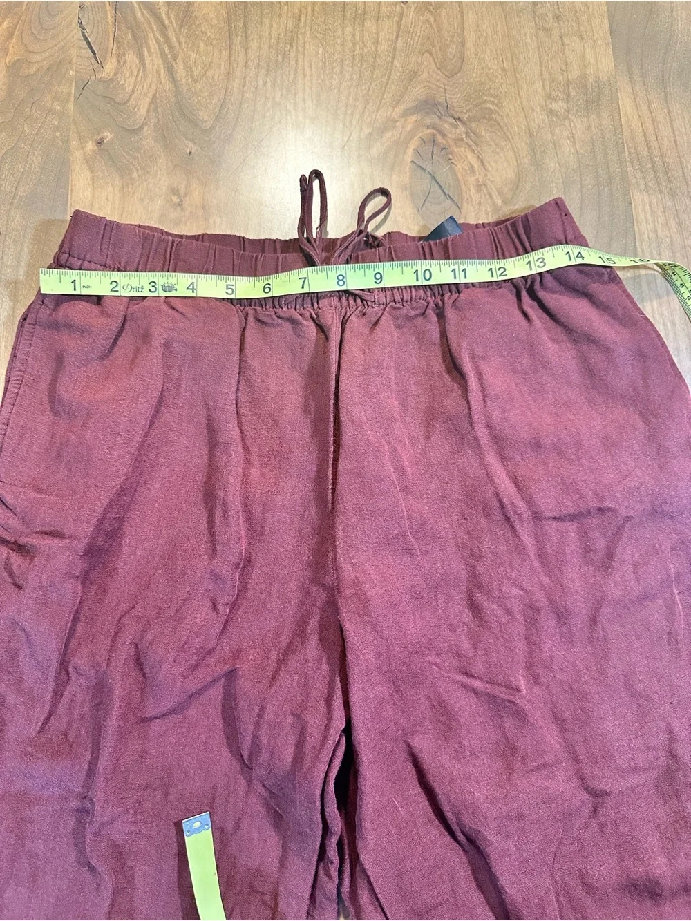 H&M Linen Blend Wide Leg Pull On Pants Burgundy Medium Elastic Waist Pockets